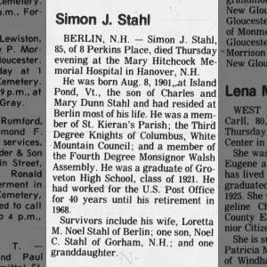 Obituary for Simon J Stahl