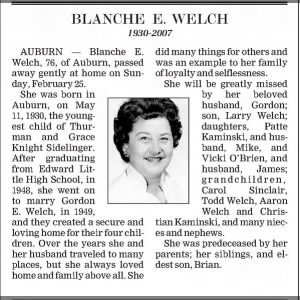 Obituary for Blanche E. Welch
