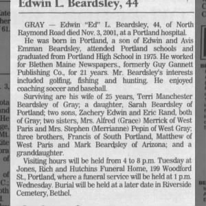 Obituary for Edwin L Beardsley