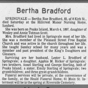 Obituary for Bertha Rue Bradford
